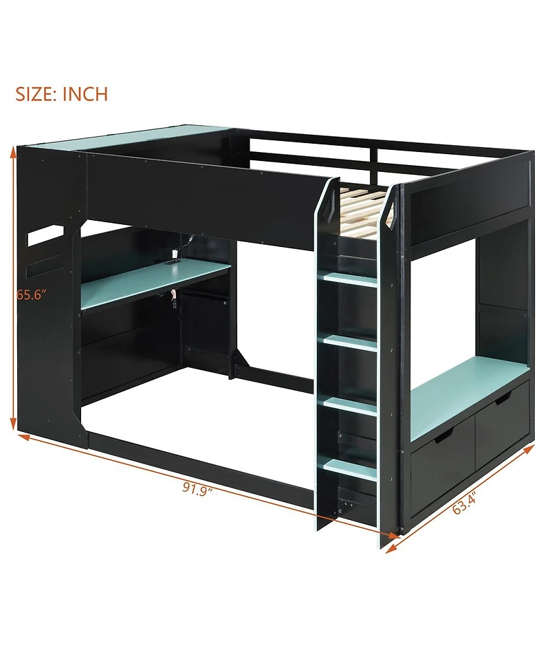Streamdale Furniture Full Size Wood Loft Bed with Desk, Storage