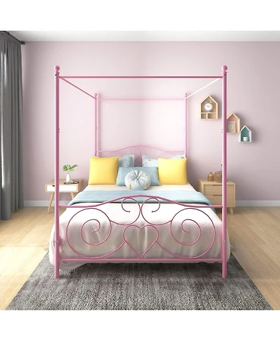 Streamdale Furniture Vintage Style Metal Queen Canopy Bed Frame