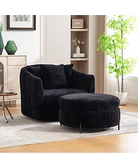 Streamdale Furniture Oversized Swivel Barrel Chair and Half with Storage Ottoman