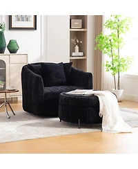 Streamdale Furniture Oversized Swivel Barrel Chair and Half with Storage Ottoman