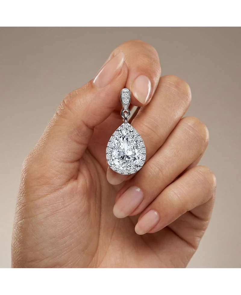 Rachel Glauber White Gold Plated Cubic Zirconia Halo Teardrop Earrings