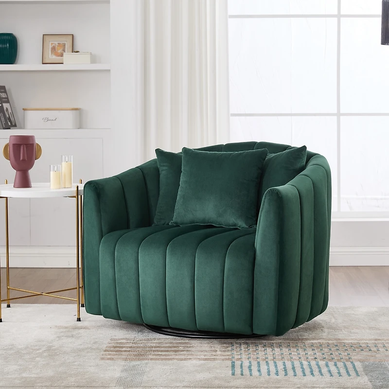 Streamdale Furniture Upholstered 360degree(s) Swivel Barrel Chair and Half with 3 Pillows,
