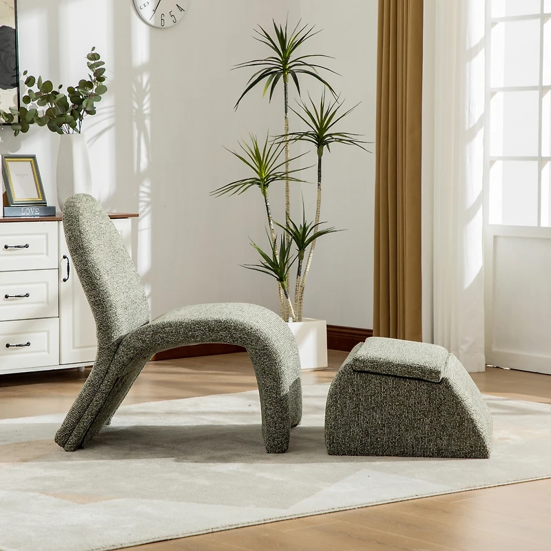 Streamdale Furniture Modern Upholstered Armless Chair with Storage Ottoman