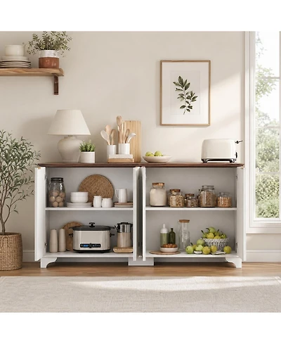 homfan Fluted Buffet Sideboard Cabinet with Four Doors and Adjustable Shelves, Water-Resistant Scratch-Resistant Top, Kitchen or Dining Room Storage