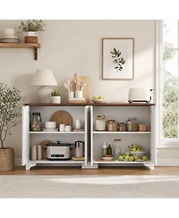 homfan Fluted Buffet Sideboard Cabinet with Four Doors and Adjustable Shelves, Water-Resistant Scratch-Resistant Top, Kitchen or Dining Room Storage