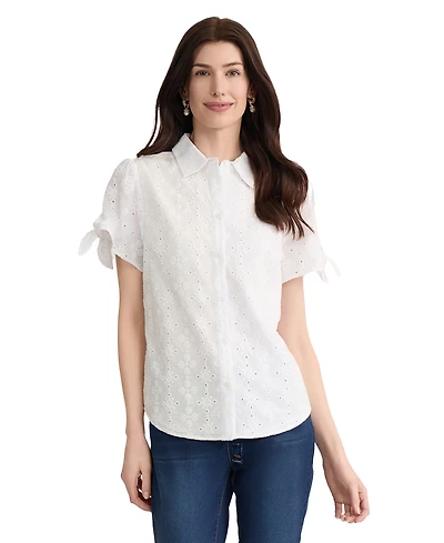 Jones New York Petite Button-Front Short-Sleeve Blouse