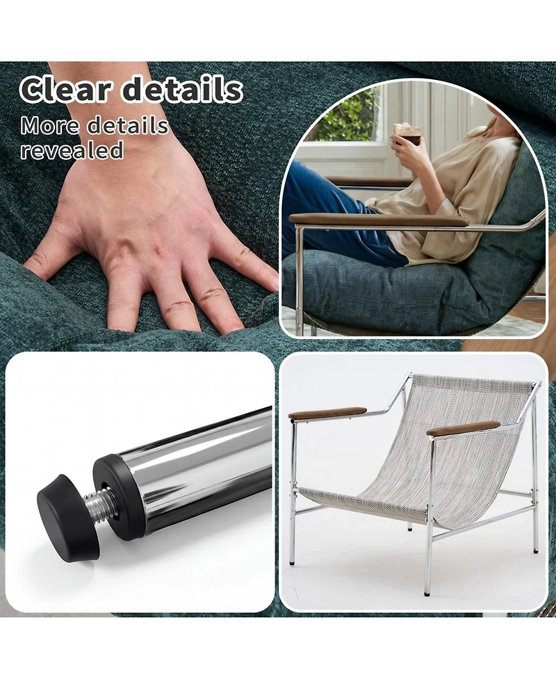 Rainsken Modern Single Reading Accent Chair, Comfy Chenille Sofa Chair, Corner Balcony Armchair, Metal Frame, for Living Room Bedroom Home Belcony