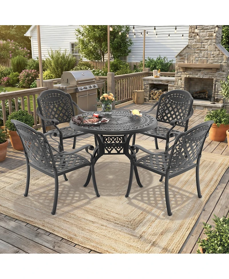 Streamdale Furniture 5-Piece Cast Aluminum Patio Furniture Set with Cushions