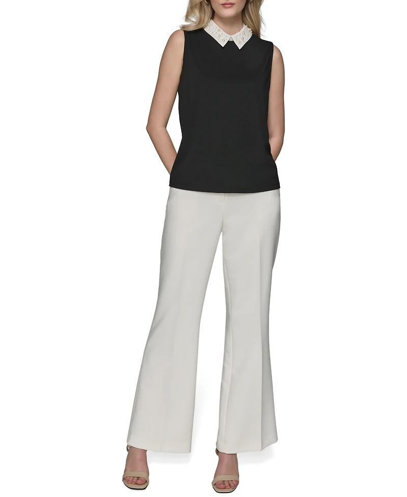 Karl Lagerfeld Paris Petite Embellished Collar Sleeveless Blouse