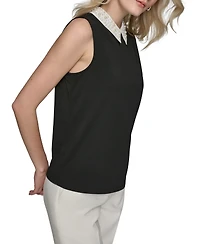 Karl Lagerfeld Paris Petite Embellished Collar Sleeveless Blouse