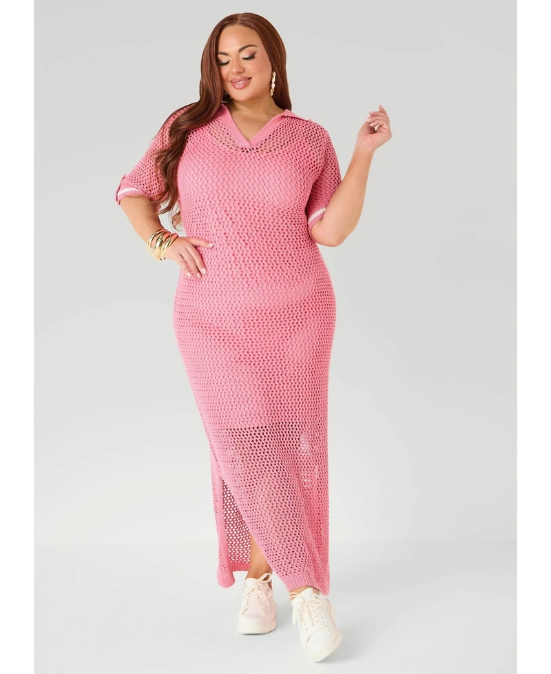 Ashley Stewart Women's Open Knit Maxi Dress