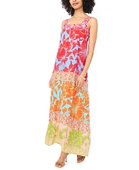 Vince Camuto Women's Smocked Panel Thick Strap Printed Maxi Dress