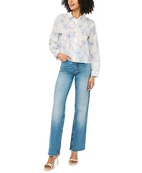 Vince Camuto Women's Cropped Embroidered Button Down Blouse