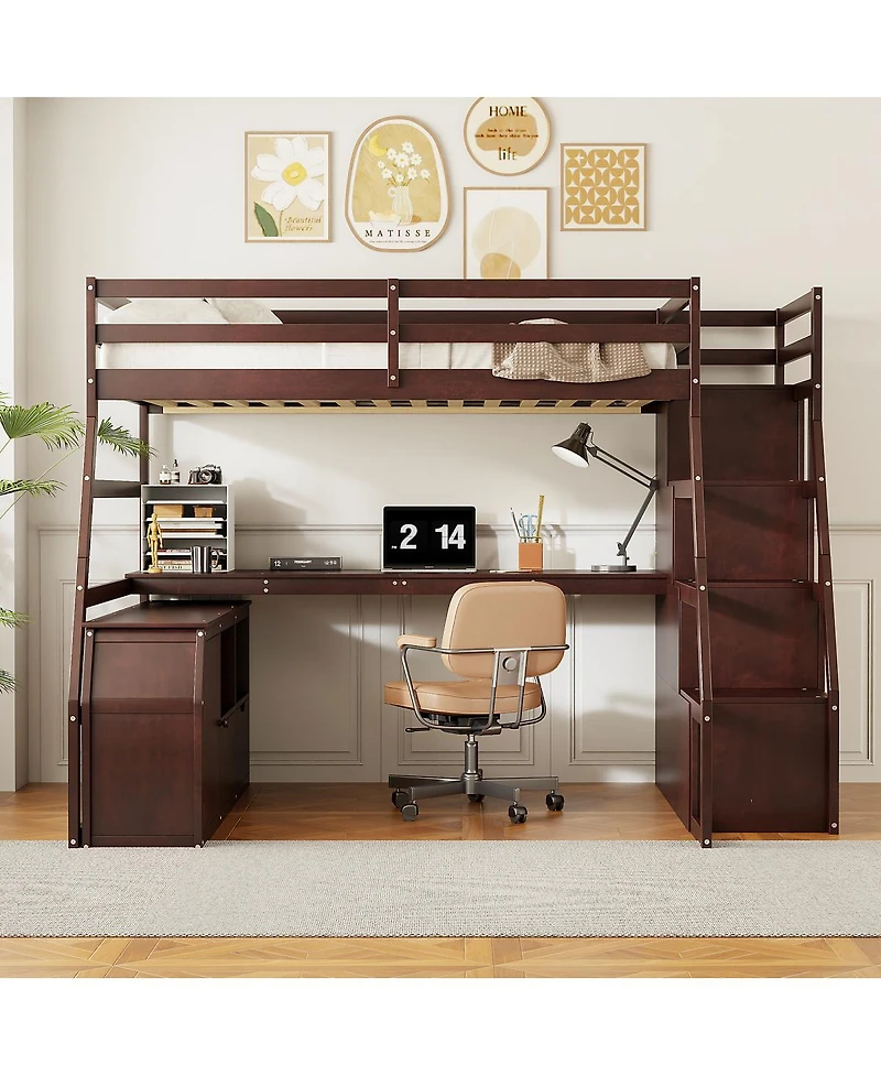 Streamdale Furniture Loft Bed with 7 Drawers 2 Shelves and Desk