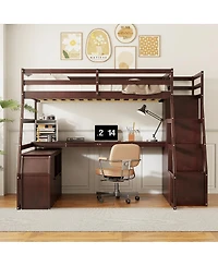 Streamdale Furniture Loft Bed with 7 Drawers 2 Shelves and Desk