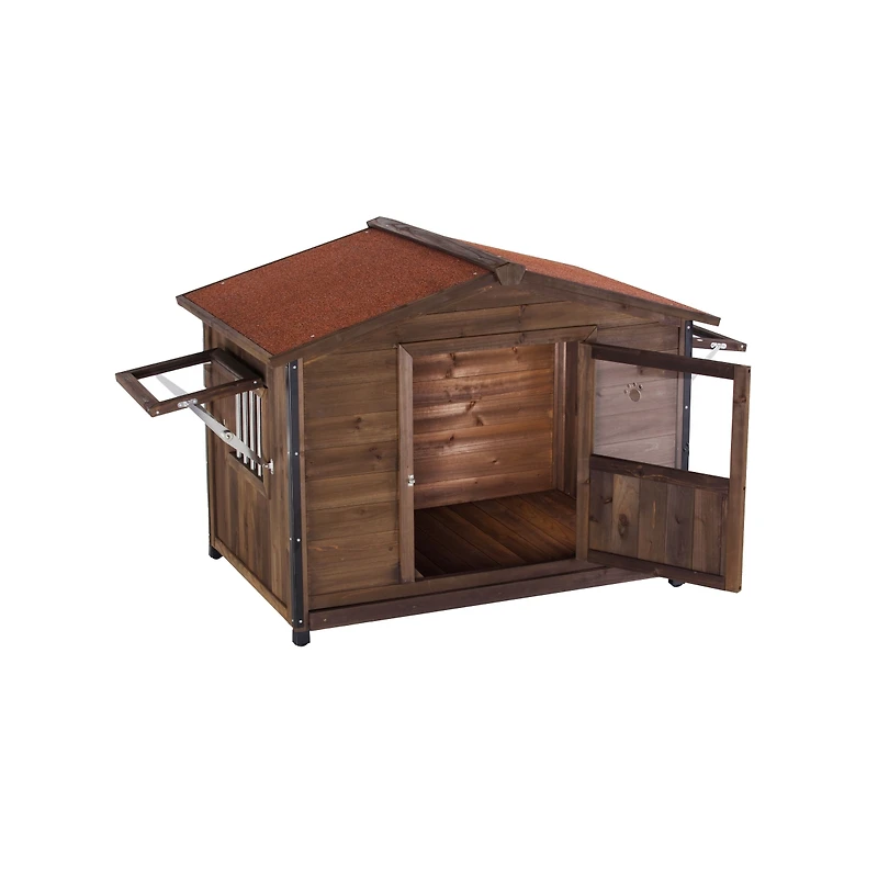 Streamdale Furniture Large Wooden Cabin-Style Dog Kennel with Iron Frame
