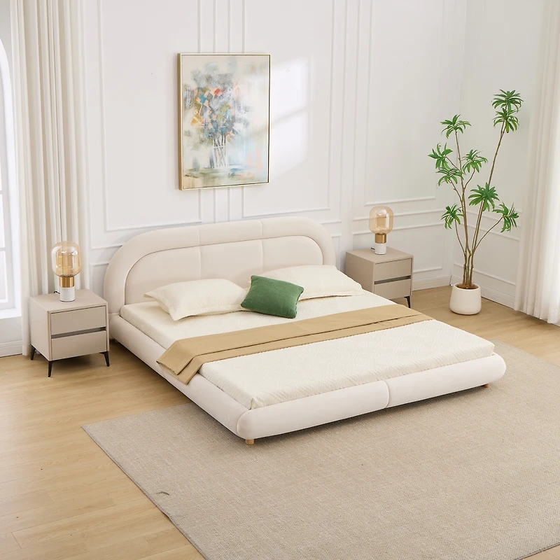 Streamdale Furniture Modern Curved Upholstered King Platform Bed with Rounded Headboard
