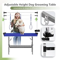 Streamdale Furniture 47 Inch Foldable Stainless Steel Dog Grooming Table with Adjustable Arms and Tray