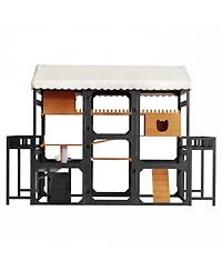 Streamdale Furniture Large Wooden Outdoor Catio with Multi-Level Playpen and Weather-Resistant Roof