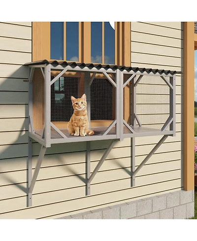 Streamdale Furniture Wooden Cat Window Perch for Large Indoor Cats - Sunbathing and Napping Hammock