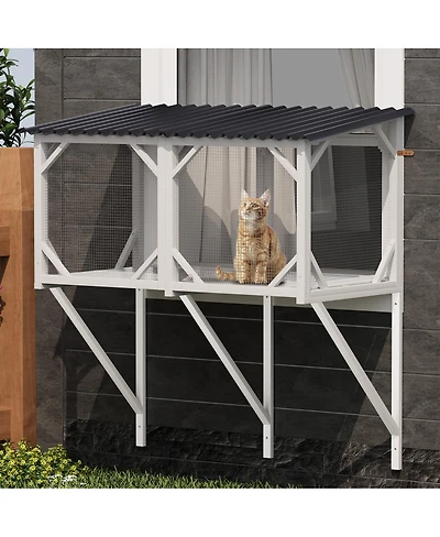 Streamdale Furniture 43.3" Outdoor Cat Window Box Enclosure for Sunbathing and Napping