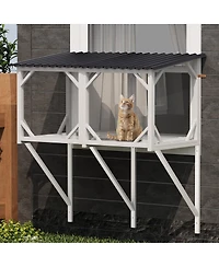 Streamdale Furniture 43.3" Outdoor Cat Window Box Enclosure for Sunbathing and Napping