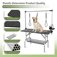 Streamdale Furniture 47 Inch Foldable Stainless Steel Dog Grooming Table with Adjustable Arms and Tray