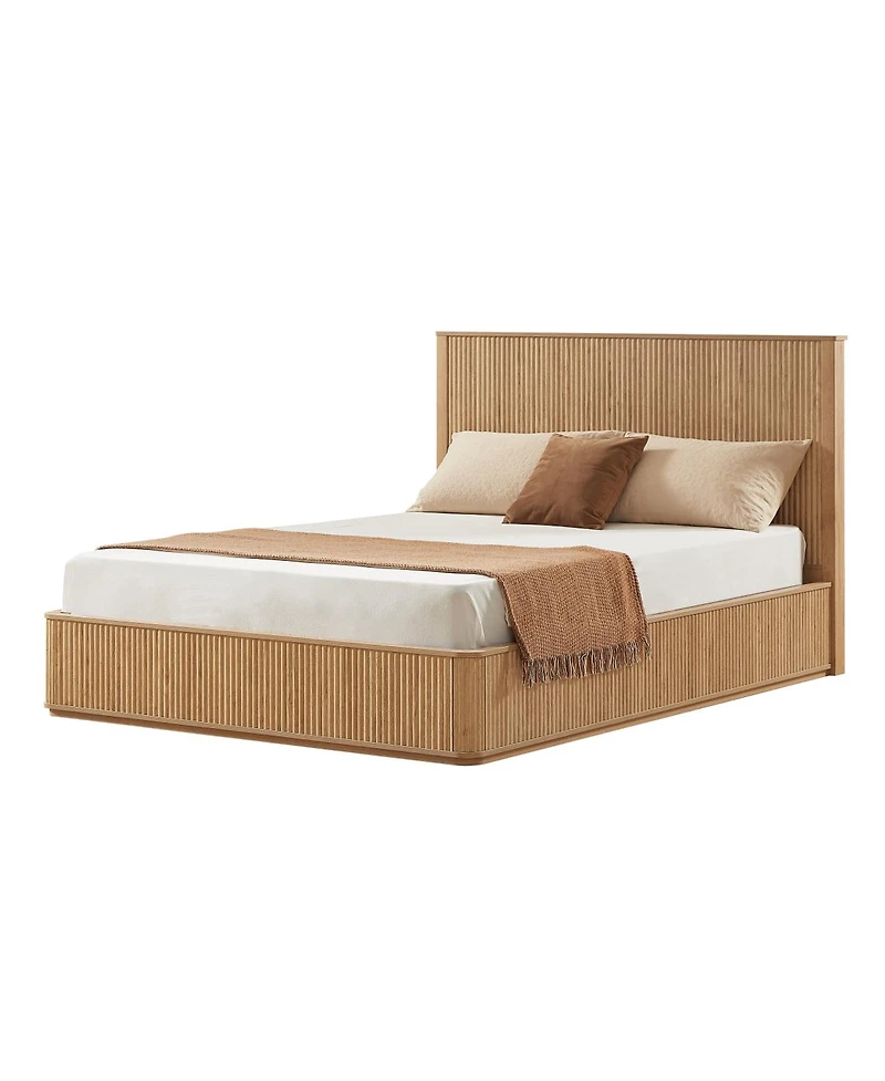 Streamdale Furniture Wavy Wood Grain Platform Bed Frame, 44" High Headboard