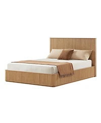 Streamdale Furniture Wavy Wood Grain Platform Bed Frame, 44" High Headboard