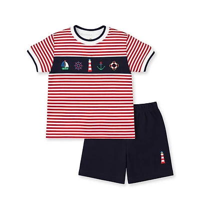 Florence Eiseman Little Boys Knit Short Set With Nautical Applique
