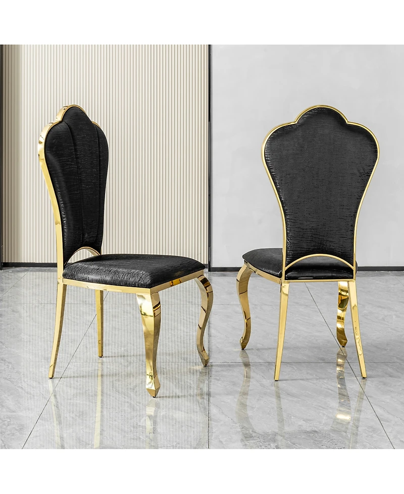 Streamdale Furniture Set of 2 Modern Pu Leather Dining Chairs with Gold Stainless Steel Legs