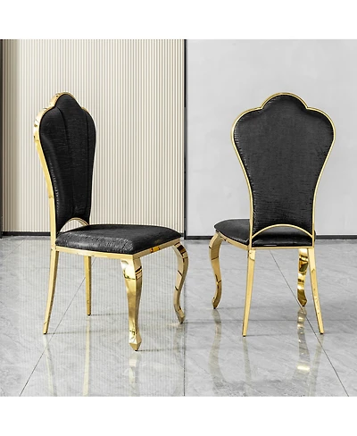 Streamdale Furniture Set of 2 Modern Pu Leather Dining Chairs with Gold Stainless Steel Legs