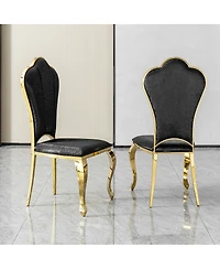 Streamdale Furniture Set of 2 Modern Pu Leather Dining Chairs with Gold Stainless Steel Legs