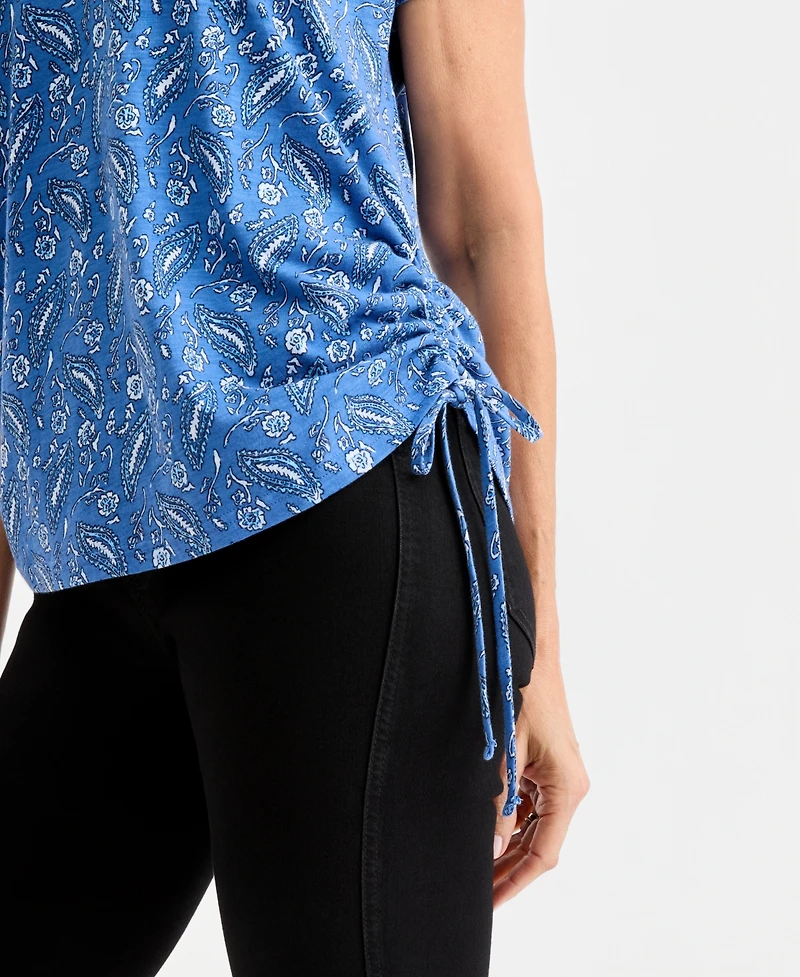 Style & Co Women's Printed Ruched Tie-Hem V-Neck Top, Macy's Exclusive