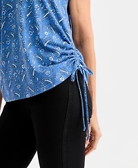 Style & Co Women's Printed Ruched Tie-Hem V-Neck Top, Macy's Exclusive