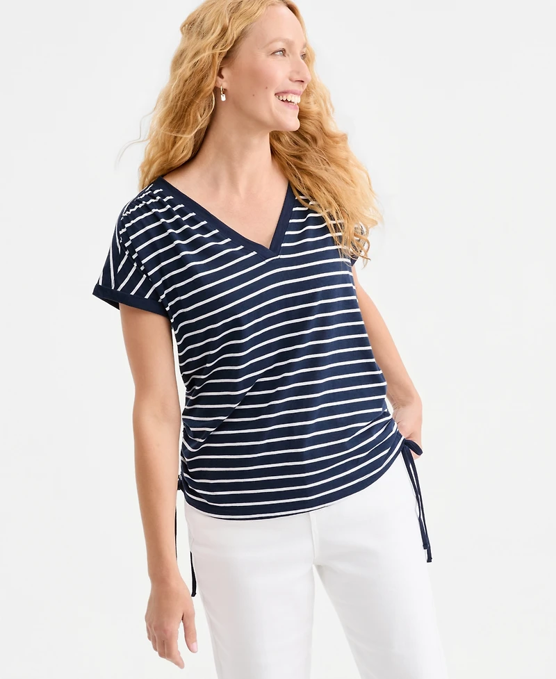 Style & Co Women's Striped Ruched Tie Hem T-Shirt, Macy's Exclusive
