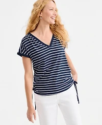 Style & Co Women's Striped Ruched Tie Hem T-Shirt, Macy's Exclusive