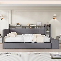 Streamdale Furniture Twin Upholstery Daybed with Trundle, Storage, Usb and Led Light