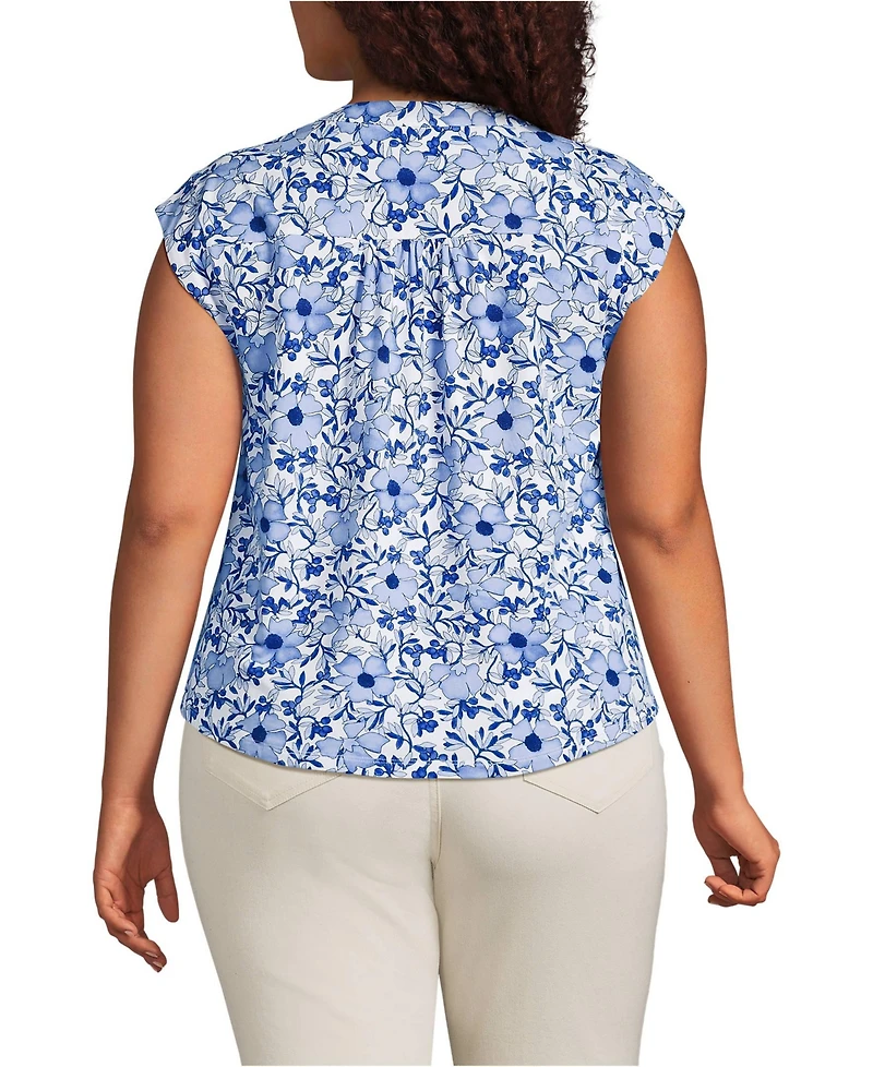 Lands' End Plus Cap Sleeve Lightweight Jersey Lace Shoulder Tee