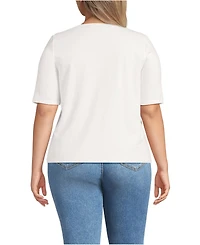 Lands' End Plus Elbow Sleeve Lightweight Jersey Pintuck Square Neck Top
