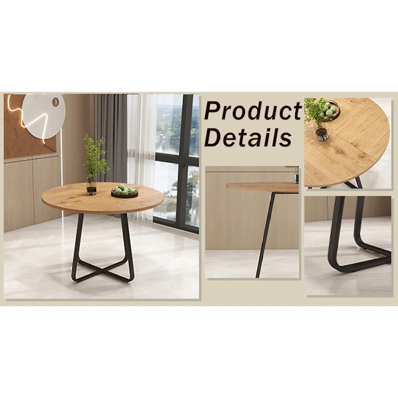 Streamdale Furniture Round Modern Dining Table with X-Shaped Metal Base for 4-6 People