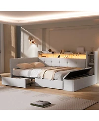 Streamdale Furniture Twin Upholstered Daybed with Storage, Drawers, Usb, Led and Shelves