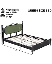 Streamdale Furniture Queen Solid Wood Platform Bed with Upholstered Headboard