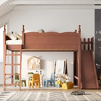Streamdale Furniture Queen Solid Wood Loft Bed with Storage, Wardrobe, and Slide
