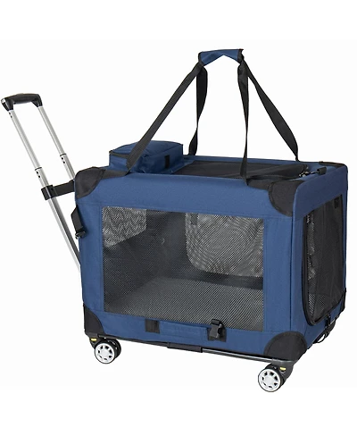 Streamdale Furniture 24'' Collapsible Rolling Dog Crate, Portable 3-Door Pet Kennel