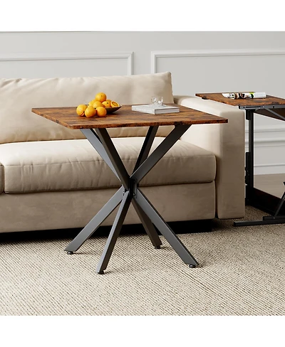 Streamdale Furniture Rustic Square X-Frame Side Table, Industrial Wood Grain End Table