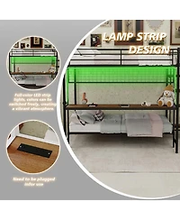 Streamdale Furniture Metal Bunk Bed with Desk and Led Lights