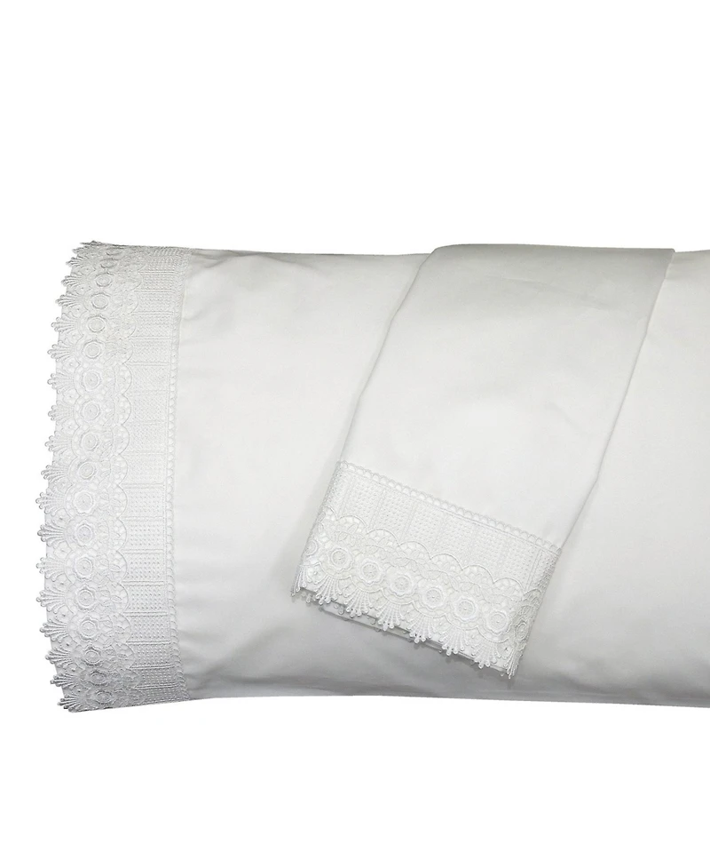 Embellished 4-Inch Lace Trim Pillowcases (Pair) Luxury 608 Thread Count - Usa