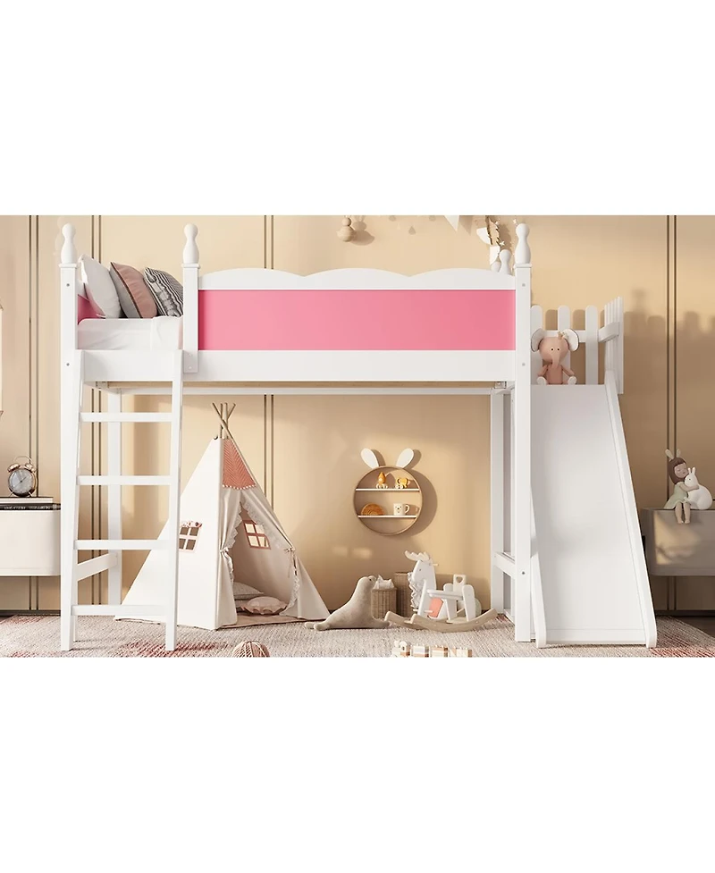 Streamdale Furniture Loft Bed with Storage, Wardrobe, and Slide, Solid Wood