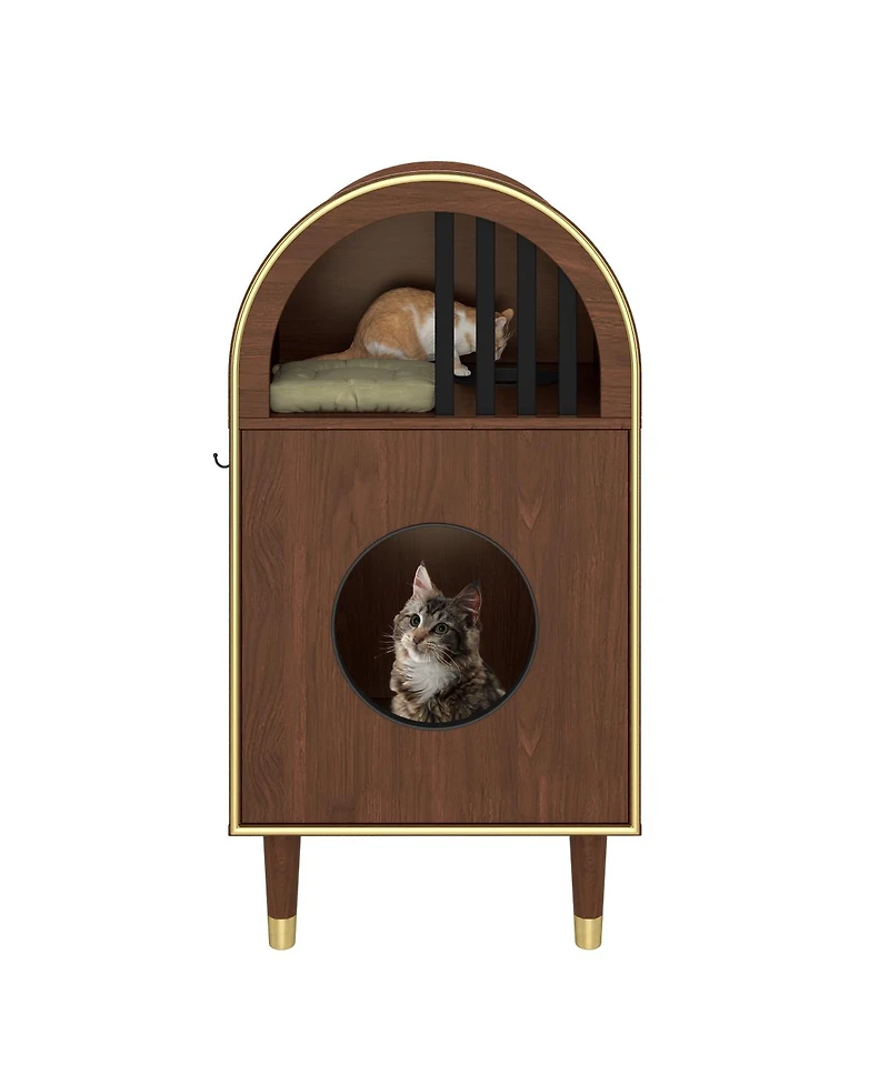 Streamdale Furniture 2-in-1 Two-Level Cat Litter Box Enclosure and Cozy Condo - Espresso